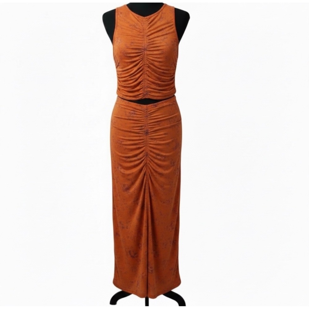 House of Harlow 1960 Womens Rust Orange Ruched Maxi Skirt and Crop Top Set M